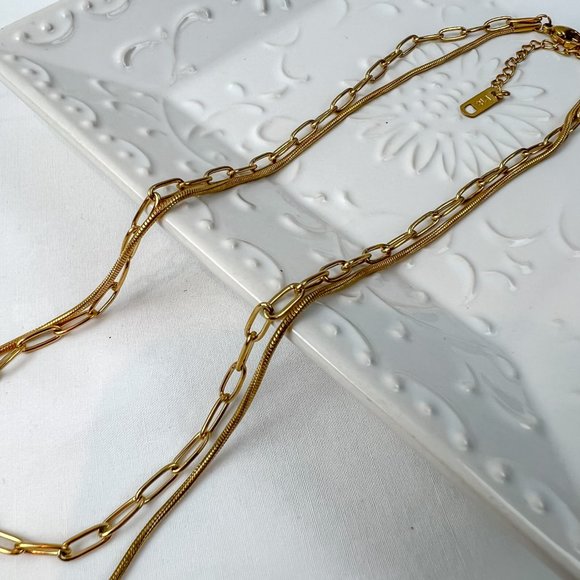 Double Layered 18k Gold Plated Necklace Chain Choker Layered Necklace Gold - Picture 9 of 10